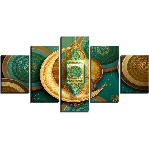 Wall Art Paintings 5 Pieces HD Printed Islamic Muslim Mosque Ramadan Poster Canvas Pictures Frame Modular home Decor Living Room