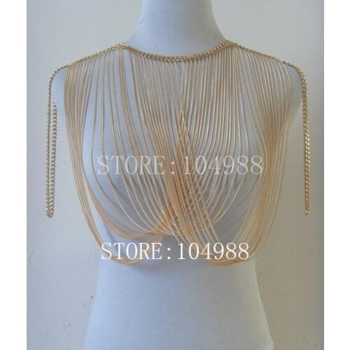 New arrival! gold colour metal Body Chains jewelry multilayer tassel choker necklace Exaggerated bib jewel