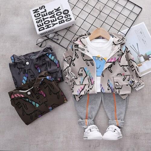 Boys and girls clothes suit for autumn new casual boy baby handsome cartoon long-sleeved windbreaker jacket three-piece suit