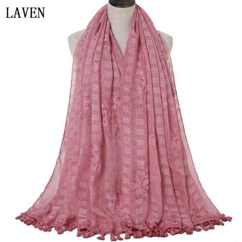 Plain Turkish Style Pom Cotton Hijab Scarf Muslim Shawl Solid Color Plaid Scarf Headband Wrap Turban Shawls Scarves 90X180cm
