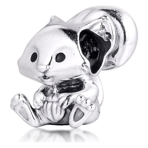 Fits for Pandora Charms Bracelets Cute Squirrel Beads 100% 925 Sterling Silver Jewelry Free Shipping