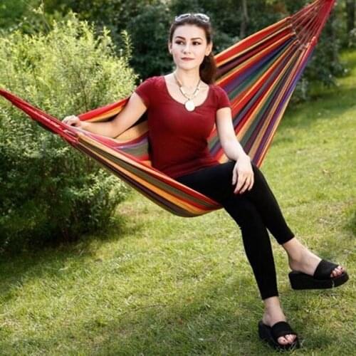 Rainbow Outdoor Leisure Portable Hammock Canvas Ultralight Camping Hammock Hanging Bed with Backpack