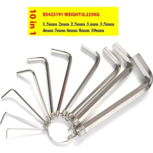 10 in 1 Durable Steel Wrench Hexagon Socket Head Screw Reparing Hex Key Tool Set 1.5mm-10mm