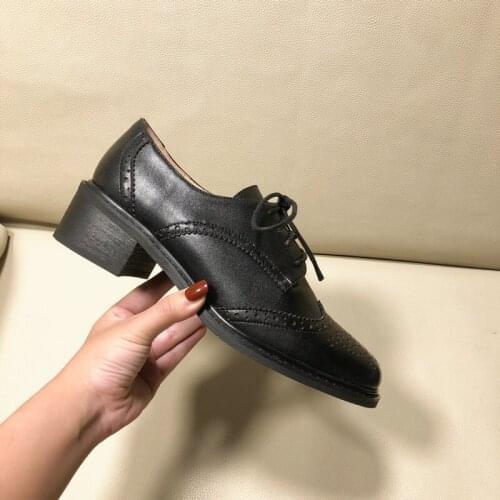 Women Luxury Genuine Leather Woman Lace-up Pumps Square Heel Summer Autumn Cut-outs Party Shoes Woman Comfort Solid Ladies