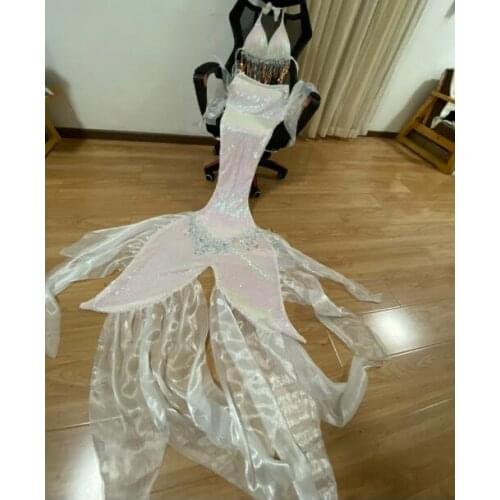 Luxury Mermaid tail Sequins Performance White Women