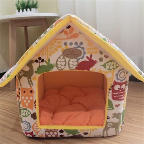 Printing Canvas Detachable House Dog Bed with Warm Removable Cushion Kennel Pet Cage for Puppy Dogs Cats 5c & S-L size available