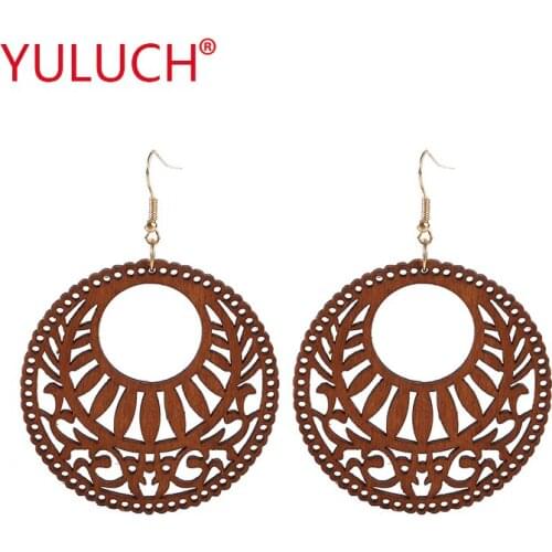 YULUCH Engraving design natural handmade round hollow national jewelry for fashion African women earrings party gifts