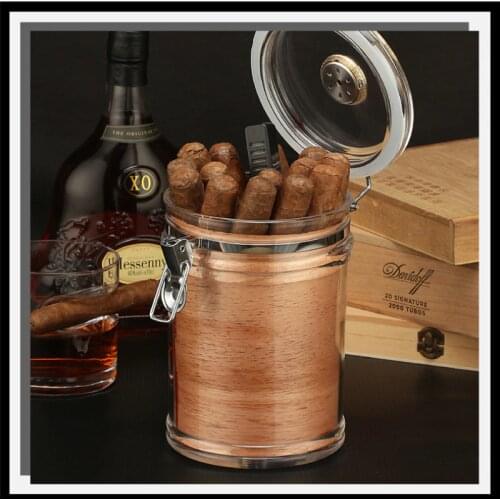 SMOSMO Acrylic Humidor Jar with Hygrometer and Humidifier Portable Cigar Case Transparent Cigarette Box Fit 18 Cigars Tobacco