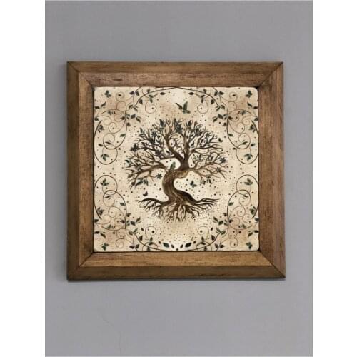 Solid Framed Tree of Life (life) Natural Stone Table Board 28x28 Cm Traditional Authentic Regional Orginal High Quality