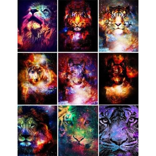 Yujohom 5D Diamond Painting Tiger Full Drill Square Mosaic Animal Diamond Embroidery Lion Picture of Rhinestone Decor for Home