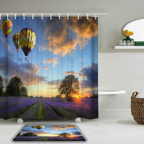 Natural Lavender Flowers Scenery Shower Curtains Set Waterproof Bathroom Curtain Bath Non-Slip Toilet Mat Washroom Rug Mat