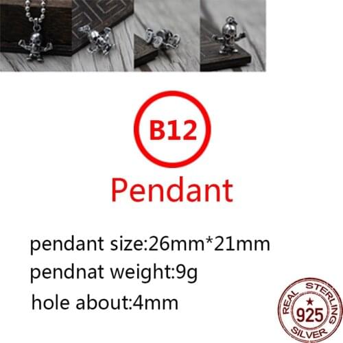 B12 925 sterling silver pendant unique personality wild retro couple pendant punk hip-hop style skull shape jewelry