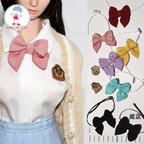 1/6 Female school uniform badge pink red bow-knot Tie Headband decoration Fit 12" TBLeague soldier Figure Body clothes Accessory