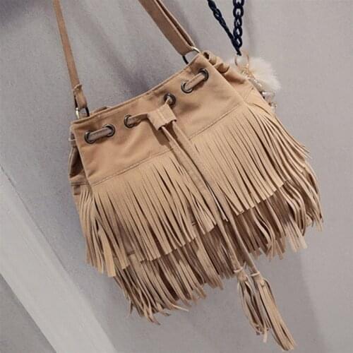 Women Shoulder Bag Solid Tassels Trending Cross Body Bag Tassel Suede Faux Suede Fringe Messenger Shoulder Handbag