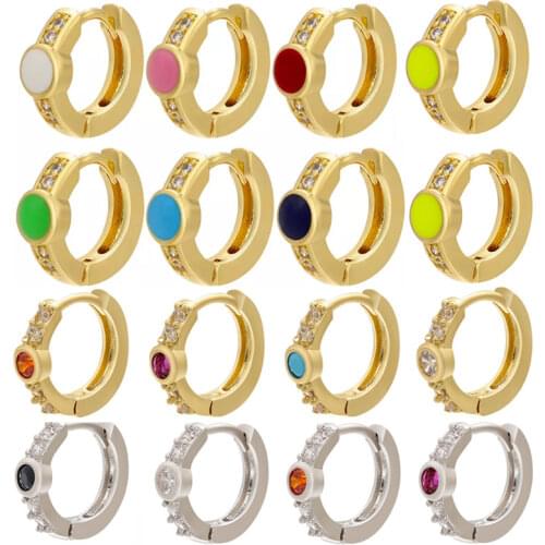 QMHJE Small Hoop Earrings for Women Girl Heart Lock CZ Rainbow Gold Silver Color Huggie Earing Aretes New Fashion Jewelry Party