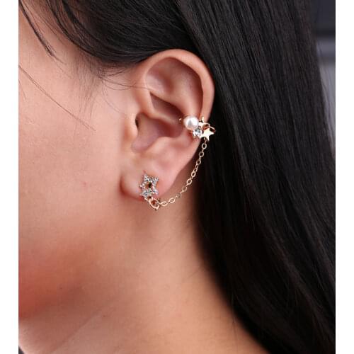 Gold chain earrings female fashion exaggerated personality star rhinestone ear bone clip without pierced fake earrings