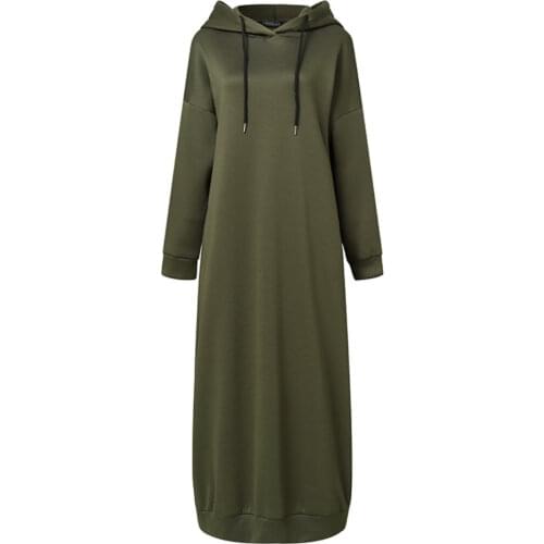 Womens Sweatshirt Dress 2021 Stylish Hoodies Long Sleeve Maxi Dress Female Casual Solid Hooded Vestidos Robe