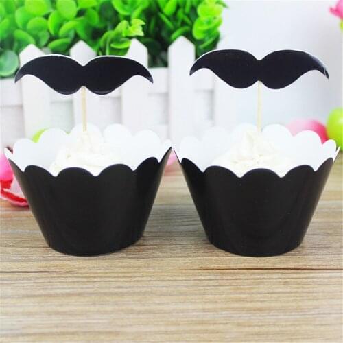 24pcs Black Beard Card Toppers Decoration Cupcake Inserts Cake Dessert Inserted Card Wedding For Bride And Groom Party Supplies