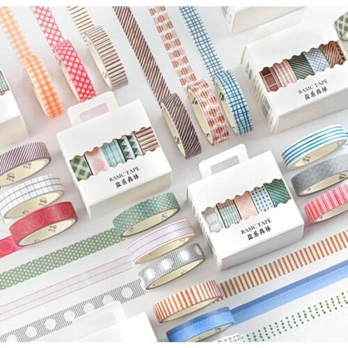 5pcs/pack Grid Washi Tape Japanese Paper Diy Planner Masking Tape Adhesive Tapes Stickers Decorative Stationery Tapes