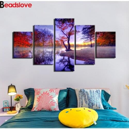 Diamond Painting 5D Full Square/Round colorful tree lake ble sky 5 pcs Rhinestone Daimond Embroidery Mosaic Cross Stitch