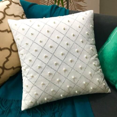 DUNXDECO Cushion Cover Decorative Pillow Case Modern White Pearl Embroidery Shiny Luxury Art Coussin Home Store Room Sofa Deco