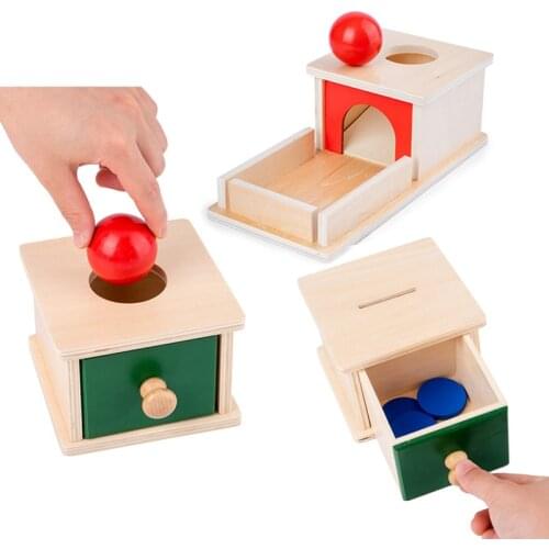 Montessori Wooden Match Box Ball Box Coin Box Piggy Bank Set Toys for Toddler Infant Basic Life Skill Preschool Training Toy