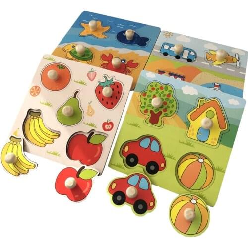 Wooden Toys for Children Kids Hand Grab Board 3D Puzzle Cartoon Animal Wood Jigsaw Toddler Baby Early Educational Learning Toy