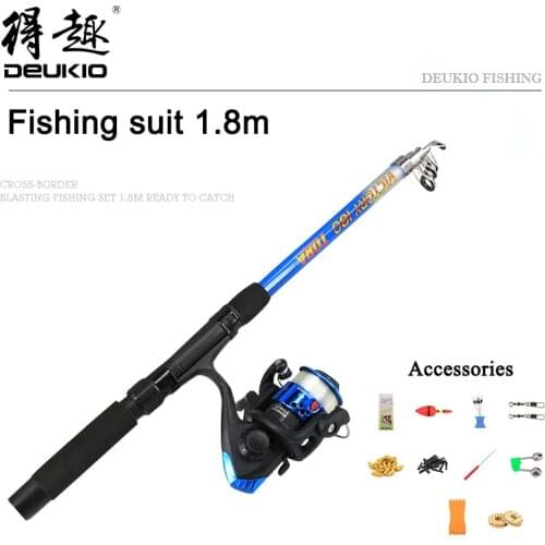 DEUKIO 1.8m Telescopic Fishing Rod Suit Combo with Spinning Reel Portable Line String Hook Accessories Tackle Travel Gift