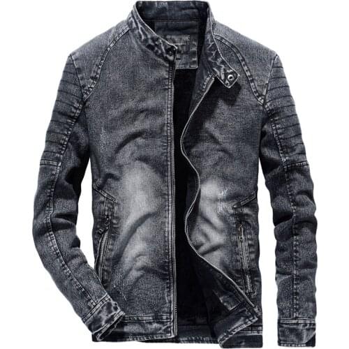 Pop Pop Denim Jackets Men Slim Fit Solid Color Casual Mens Jeans Coat Pop Vogue Vintage Clothes for Men Black Blue Sping