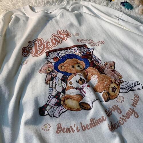 Gothic Punk Bear Printed T Shirts Graphic Tee Fashion Harajuku Teens Clothes Casual O-neck Cotton Tops New Summer Korean Fashion