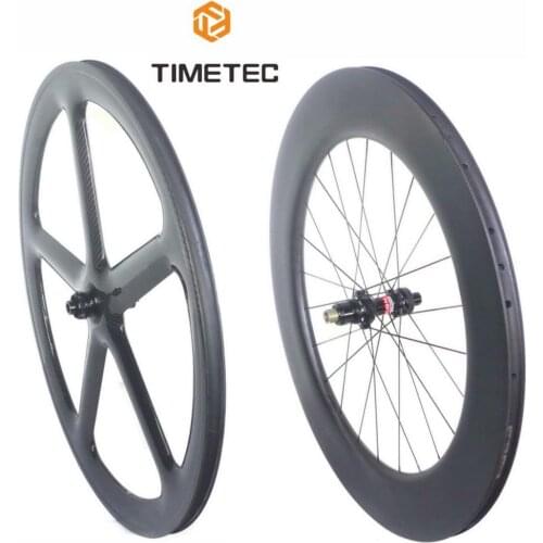 Carbon Road Wheelset front 5 spoke tri spoke rear wheels 90mm clincher wheels tubular disc brake wheels