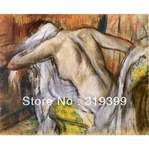 Oil Painting Reproduction on Linen Canvas,After Bathing Woman Dry Herself by edgar dega ,Free DHL Shipping, handmade,Top Quality