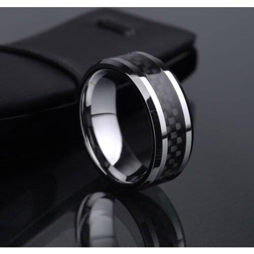 Hot INS High Polished 8mm Width Tungsten Rings Black Carbon Fiber Inaly For Mans Finger Rings Size 7-13 Comfort Fit
