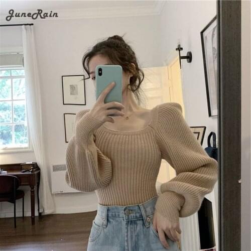 Korean Cropped Sweater Pullovers Fall Winter Women Knitted Long Sleeve Top Casual Pull Femme Vintage Fashion Female Jumper Suter
