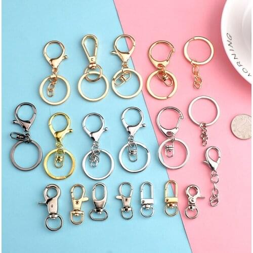 19Styles Metal Plated Lobster Clasp D Button Key Hook Chain Popular Classic Jewelry Making For Keychain 30mm Key Ring Long 70mm