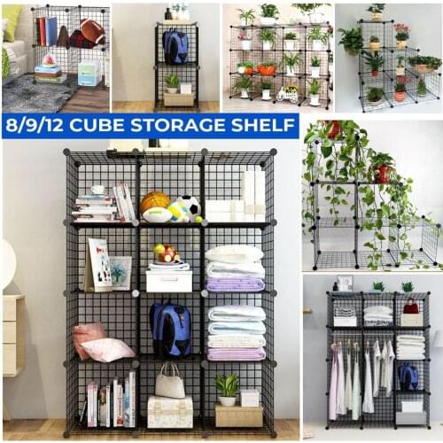 Multifunctional Black Metal Mesh Combination Storage DIY Cube Wardrobe And Modular Shelf Net Wire Mesh Shelf Home Organizer