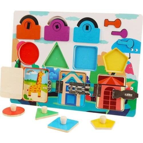 Montessori Learnning Open Lock Board Toys Shape Color Match Cognition Educational Learning Unlocking Game Gift for Children