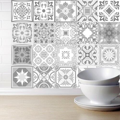 Retro Grey Tiles Backsplash Wall Stickers for Bathroom kitchen Decor Adhesive Waterproof PVC Wall Stickers Kitchen Waist Line