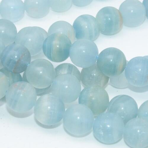 Natural Blue Lemurian Aquatine Calcite Loose Round Beads 10.2mm-10.5mm