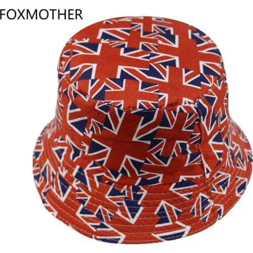 FOXMOTHER New Vintage United Kingdom USA Flag Print Fisherman Hats Bucket Fishing Caps Mens