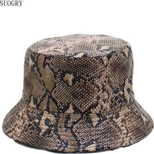 SUOGRY New Bucket Hats Unisex Adult Double Sided Wear Snake Grain Fisherman Hat Sunscreen Outdoors Cap Chapeau Femme