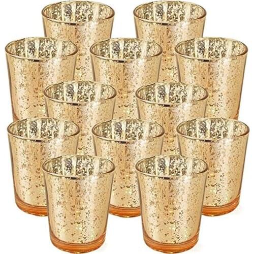 12Pcs Mercury Glass Votive Candle Holder Mercury Glass Votive Tealight Candle Holders for Weddings, Parties Decor