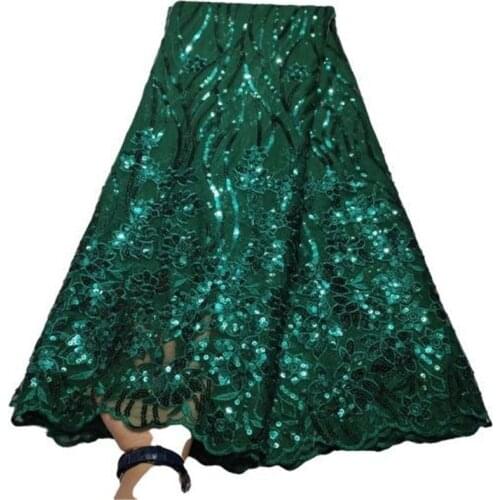 Green Luxury Sequence Lace Fabric African Nigerian Net Lace with Sequins French Tulle Mesh Lace for Women Sequin Fabric Lace