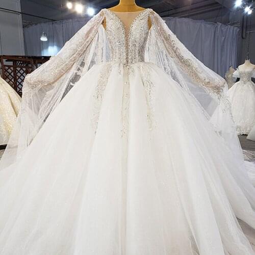 Sexy Crystlas Luxury White Shiny Metal Sequins Lace Transparent Big Ball Gown V-neck Backless Wedding With Shawl Bridal Gown