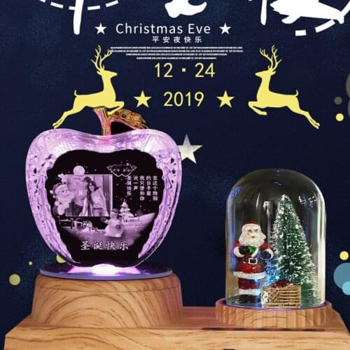 Christmas birthday gift custom photo LED night light wooden base crystal photo MP3 music rotatable display Bluetooth RGB light