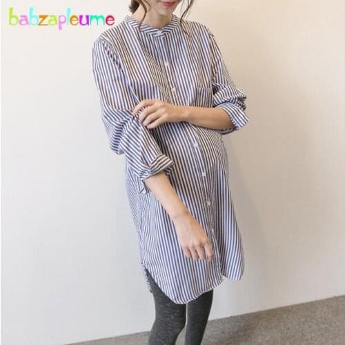 Spring Autumn Maternity Shirts Blouse Pregnant Clothes Long Sleeve Stripe Plus Size Loose Casual Long Tops Women Clothing BC1756