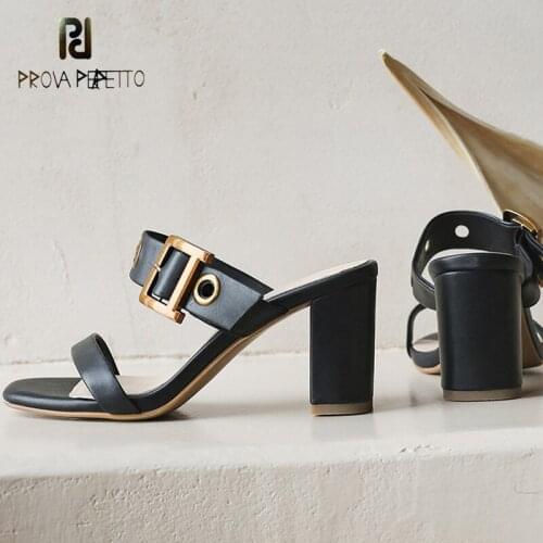 Metal belt buckle sandals and slippers women summer new fashion sheepskin open toe thick heel high heel sandals