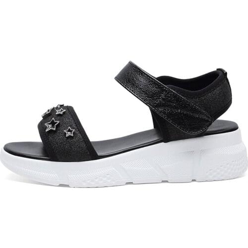 Open Toe Flat Sandals, Velcro Solid Color Shoes, WomenS Platform WomenS Shoes