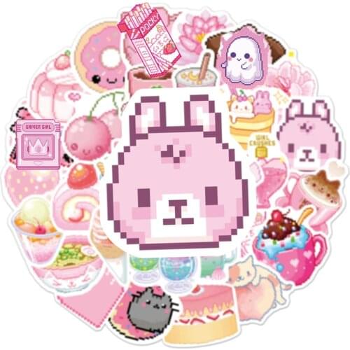 10/30/50PCS INS Style Cute Pink Pixel Cartoon Stickers DIY Bike Travel Luggage Laptop Graffiti Waterproof Sticker Kid Toy Decal