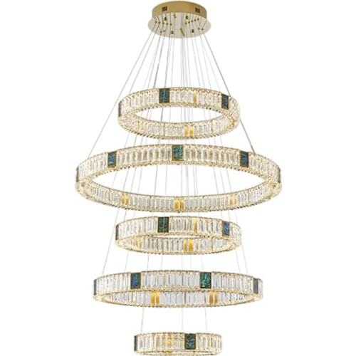 Art Deco Postmodern Gold Silver Crystal LED Hanging Lamps Chandelier Lighting Lustre Suspension Luminaire Lampen For Staircase